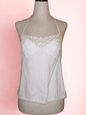 American Eagle White Eyelet Halter Top Lace Sweetheart Y2K Size Small